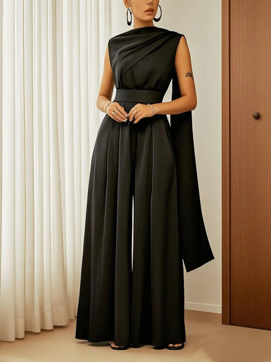 Tops - H&M Solid Color Slim Fit Chic Casual Jumpsuit Wide Leg Long Pants
